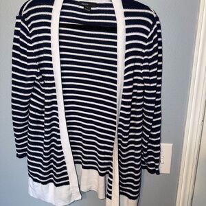Thesis Navy and White Striped Open-Front Cardigan